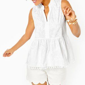 NWT Lilly Pulitzer Novella Ruffle Hem Top in Resort White Jungle Cabana